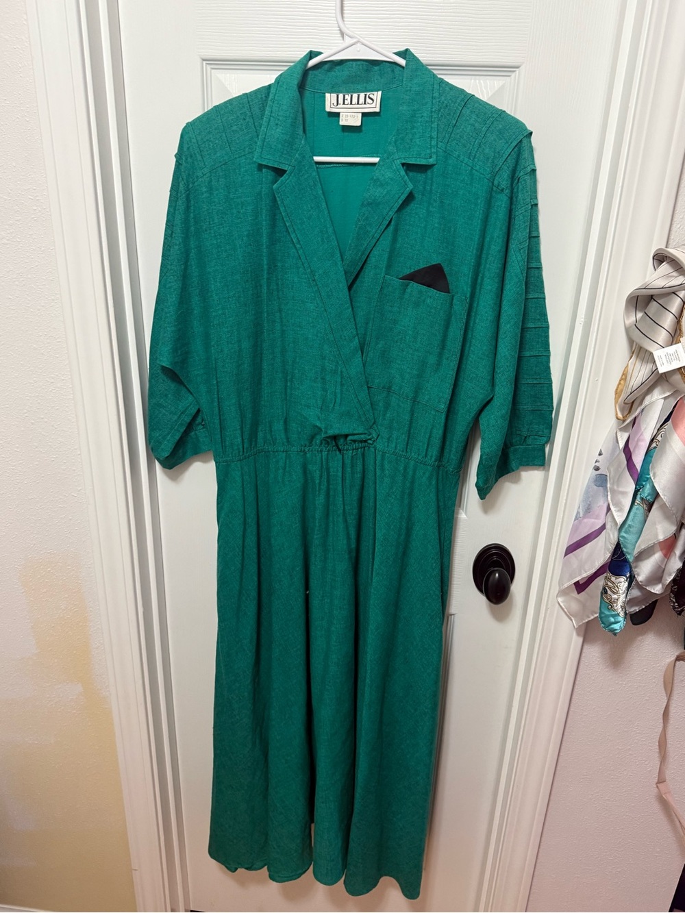 Teal Green Midi Dress with Notched Collar